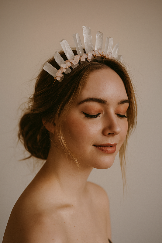 CLEAR QUARTZ & ROSE QUARTZ GODDESS CRYSTAL CROWN