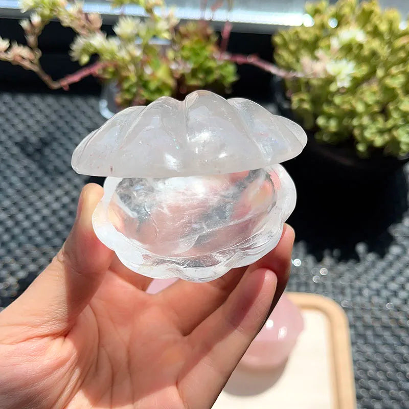 CRYSTAL CLEAR QUARTZ & ROSE QUARTZ SHELL BOWL