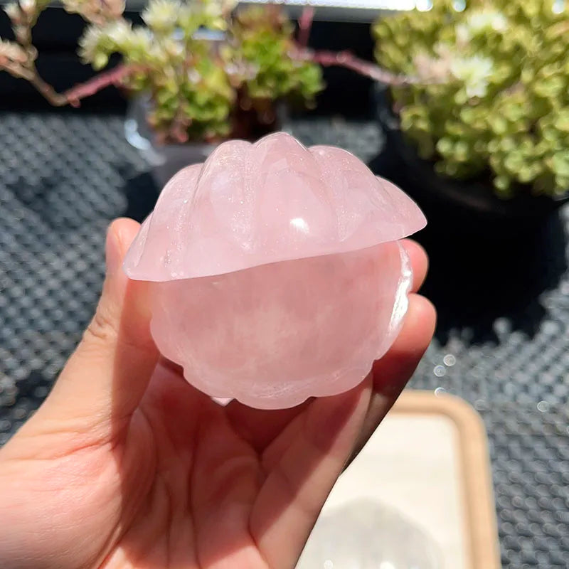 CRYSTAL CLEAR QUARTZ & ROSE QUARTZ SHELL BOWL