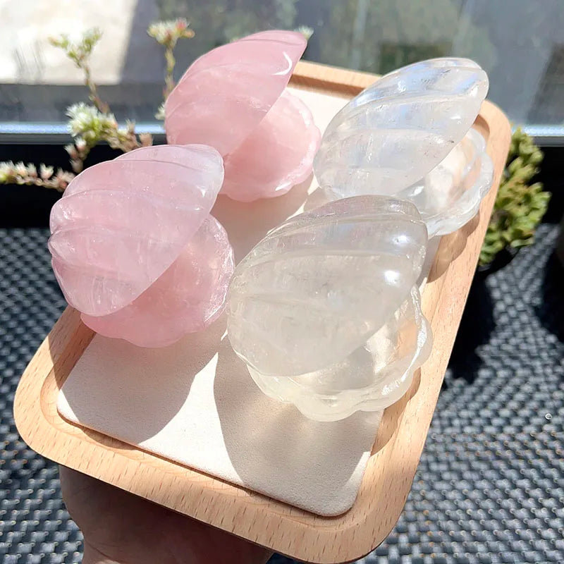 CRYSTAL CLEAR QUARTZ & ROSE QUARTZ SHELL BOWL