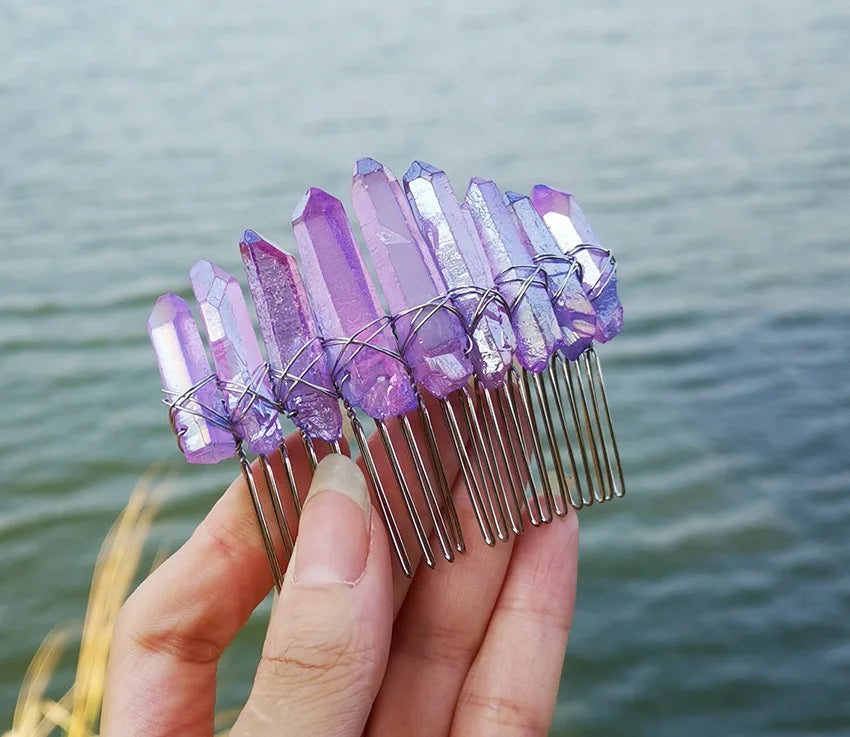 CRYSTAL HAIR COMBS WIRE WRAPPED