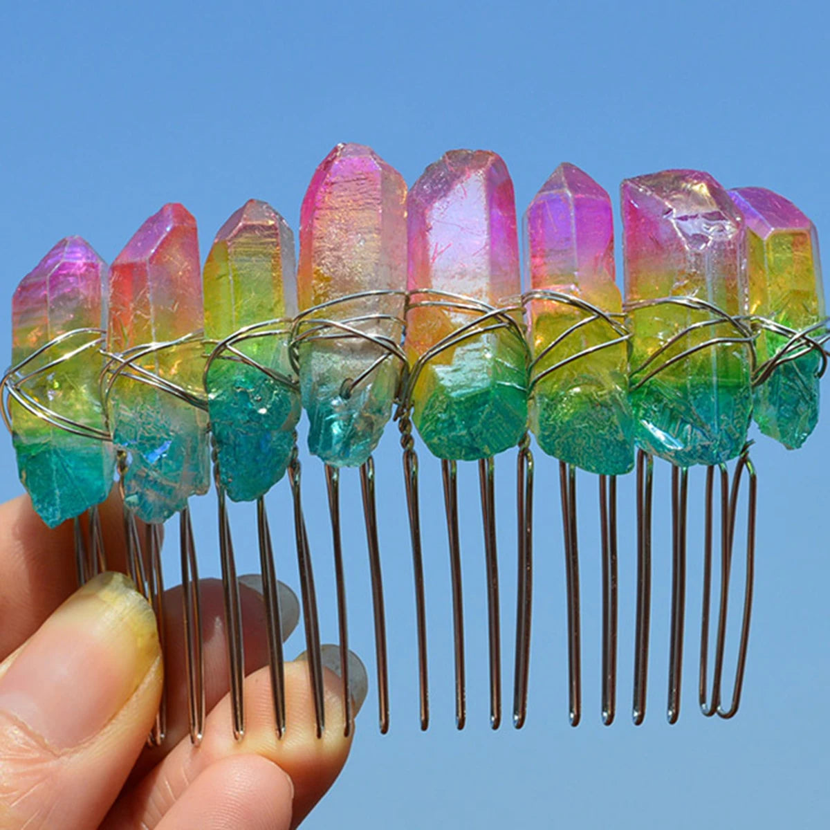 CRYSTAL HAIR COMBS WIRE WRAPPED