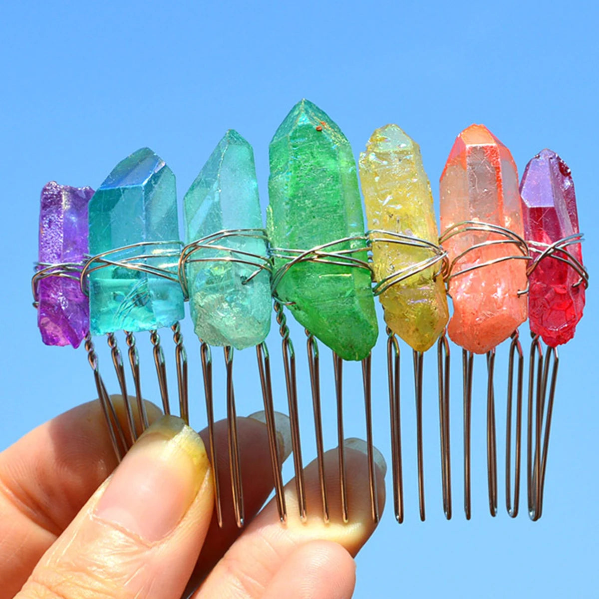 CRYSTAL HAIR COMBS WIRE WRAPPED