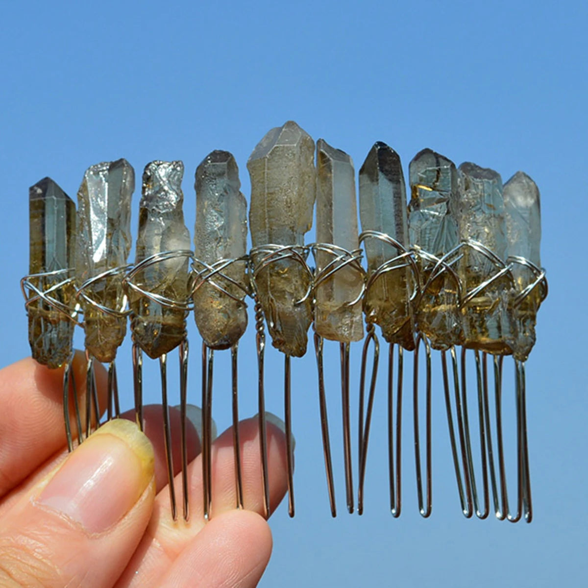 CRYSTAL HAIR COMBS WIRE WRAPPED