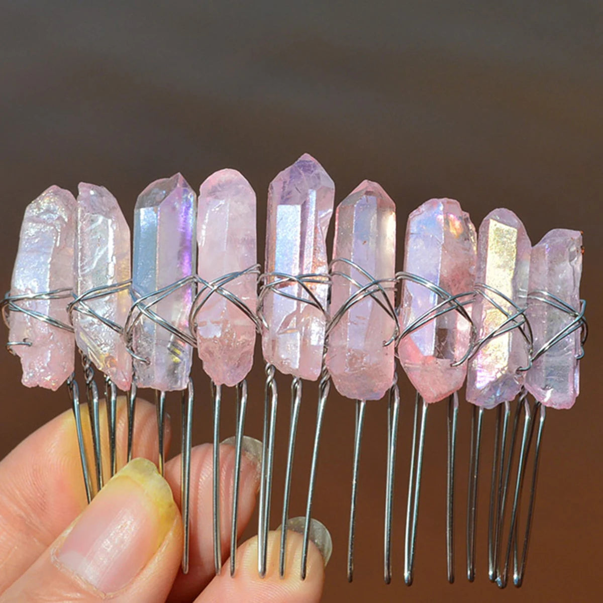 CRYSTAL HAIR COMBS WIRE WRAPPED