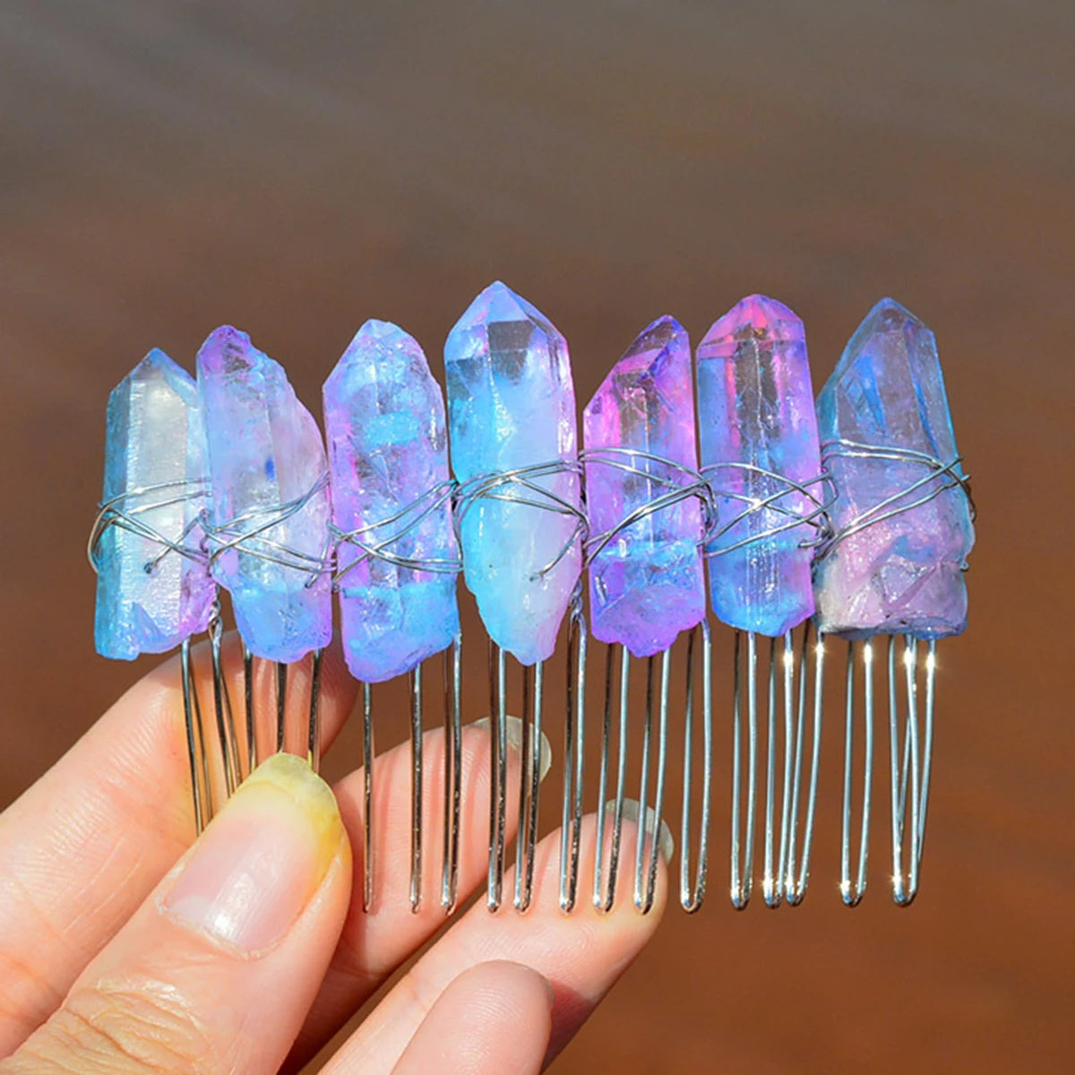 CRYSTAL HAIR COMBS WIRE WRAPPED