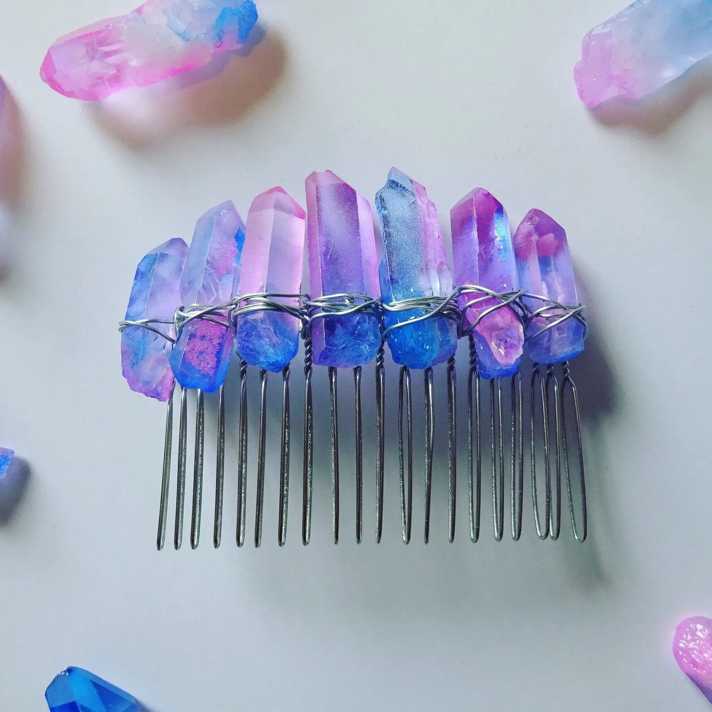 CRYSTAL HAIR COMBS WIRE WRAPPED