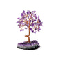 Amethyst crystal tree on a purple crystal base with a white background