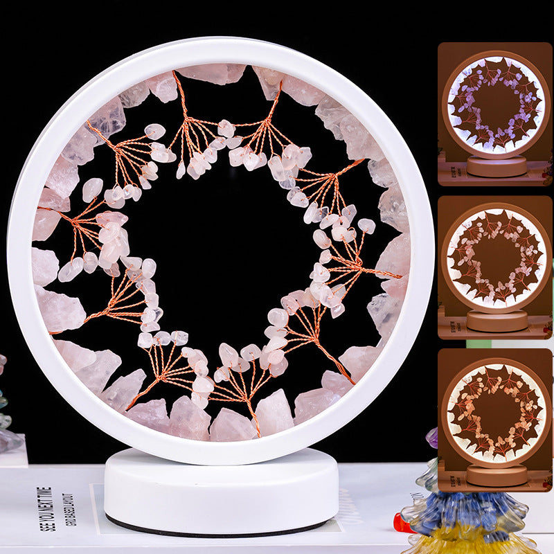Decorative lamp with crystal design on a black background