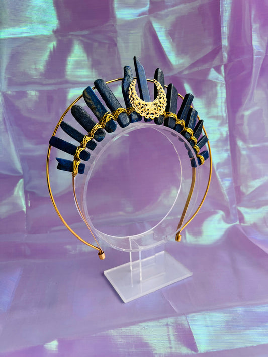 LAPIS LAZULI GOLD HALO MOON GODDESS CRYSTAL CROWN