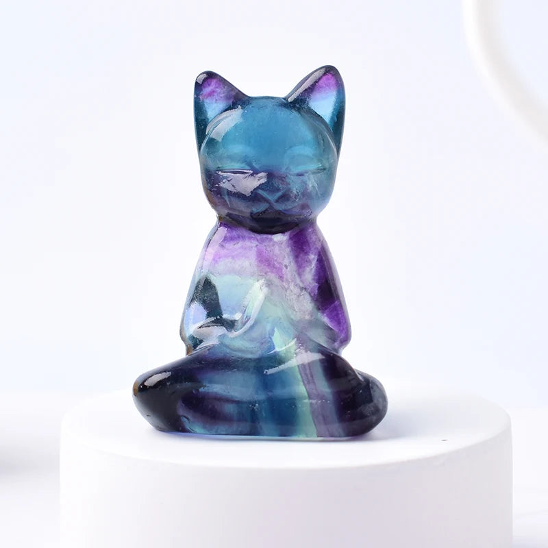 FLUORITE SITTING CAT CARVING FIGURINE