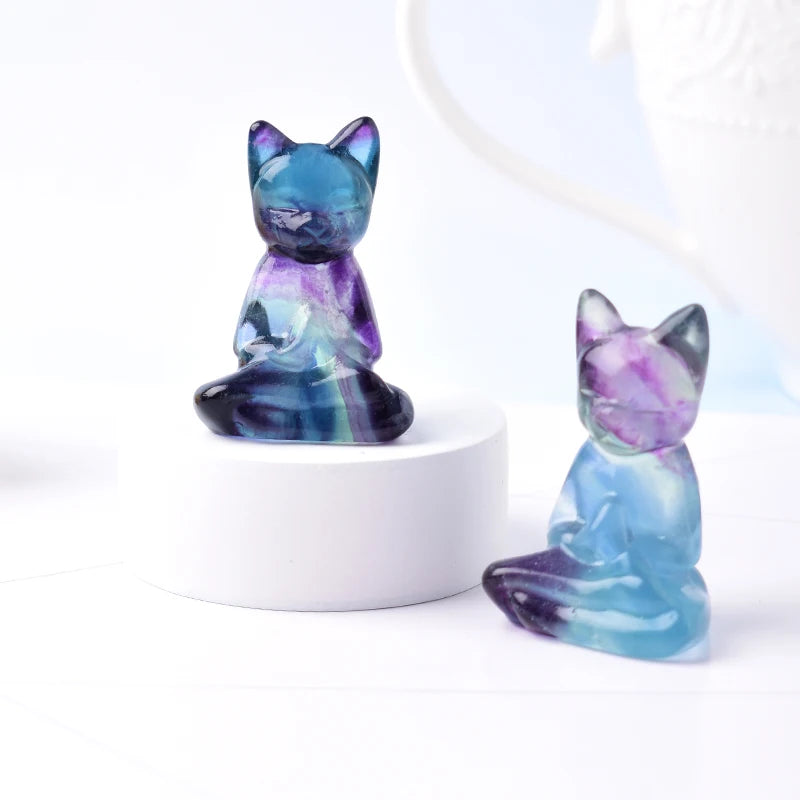 FLUORITE SITTING CAT CARVING FIGURINE