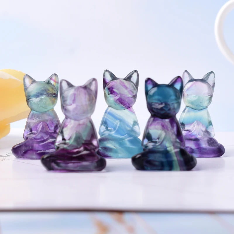 FLUORITE SITTING CAT CARVING FIGURINE