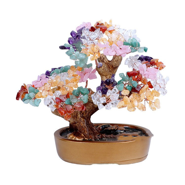 Decorative crystal bonsai tree on a white background