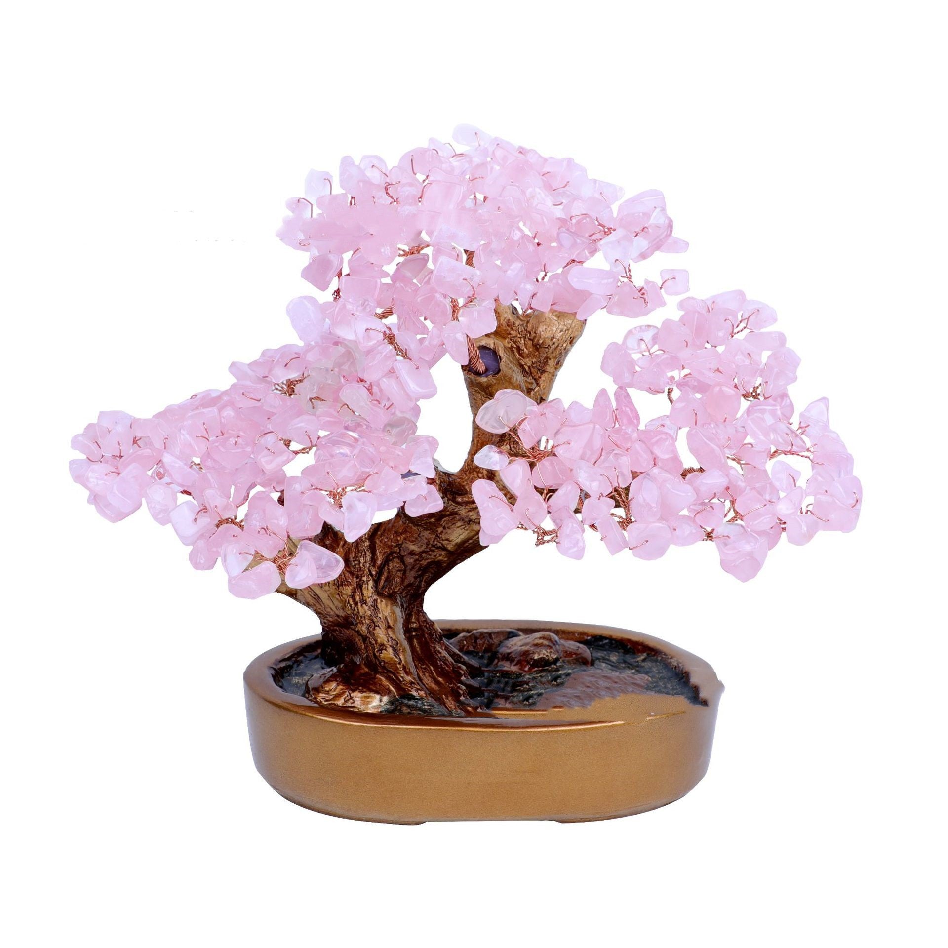 Decorative bonsai tree with pink blossoms on a white background