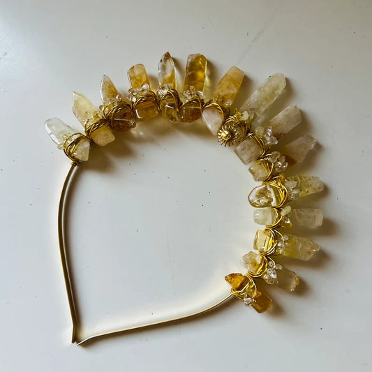 CITRINE GOLD CROWN with Citrine crystal chips & sun pendant