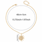 Gold chain necklace with a spiral sun pendant, shown with a measurement overlay indicating a total length of 40cm plus 5cm extension chain and a pendant height of 4cm.