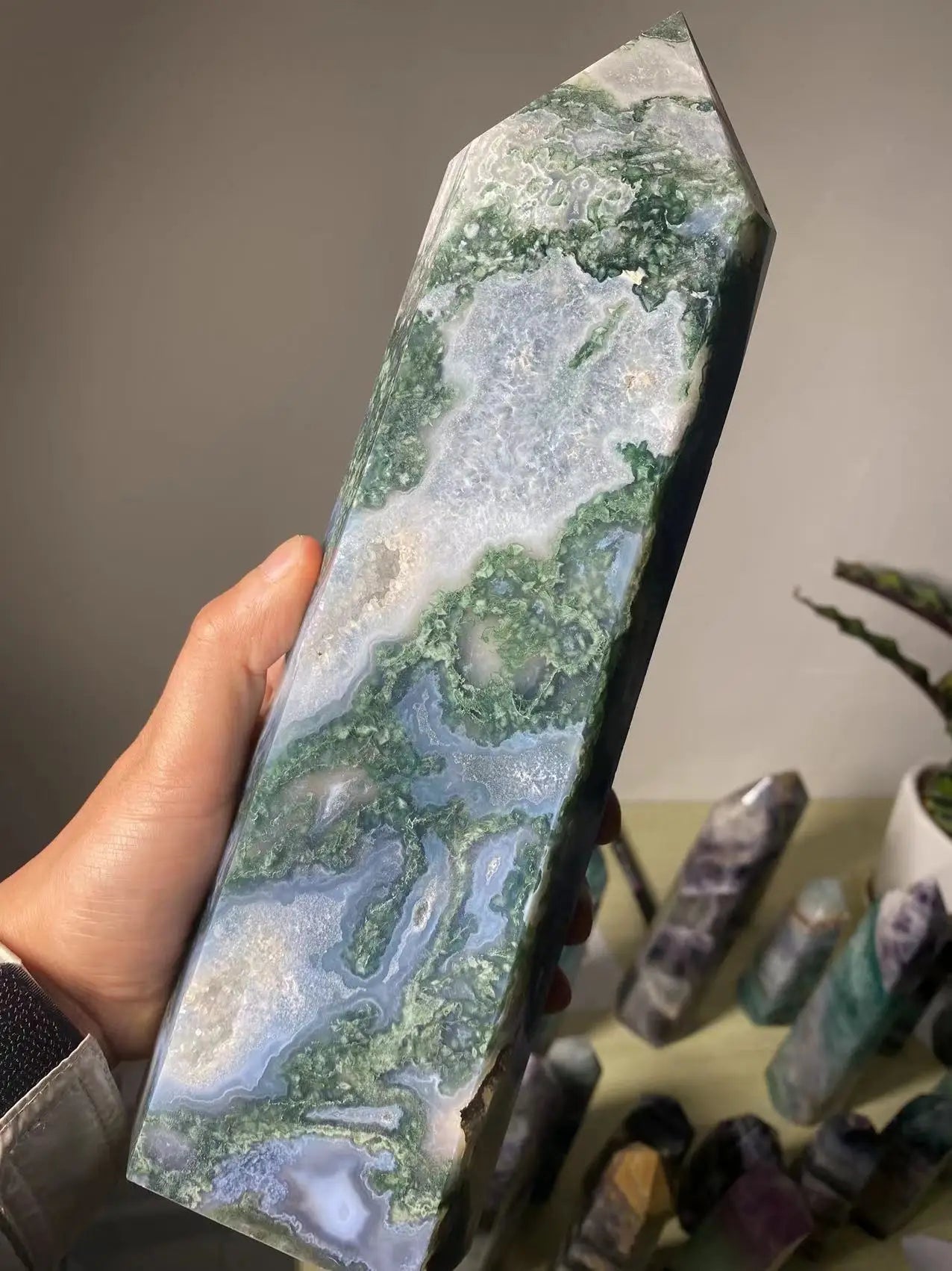 LARGE MOSS AGATE TOWER