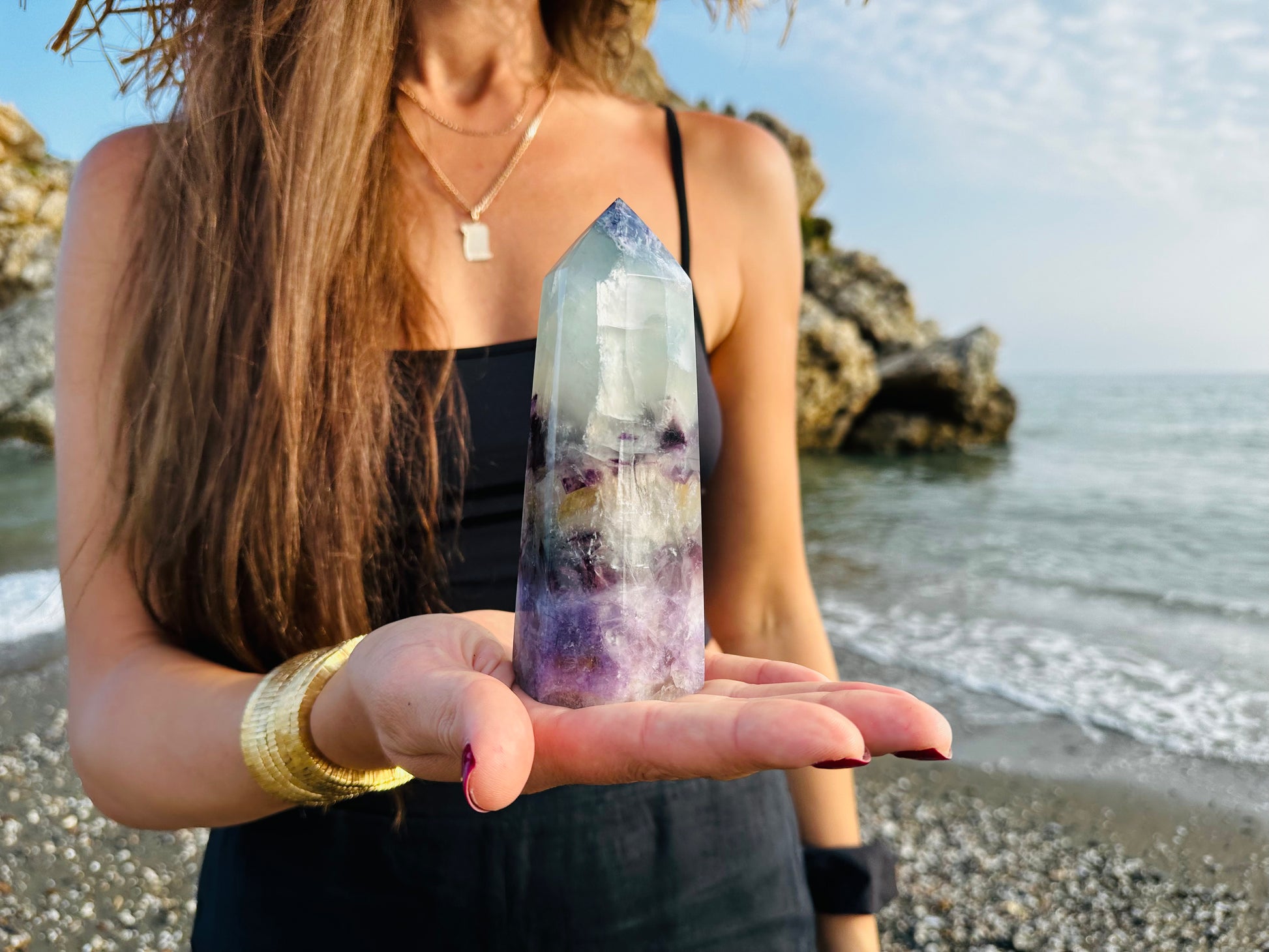 LARGE RAINBOW FLUORITE CRYSTAL TOWER