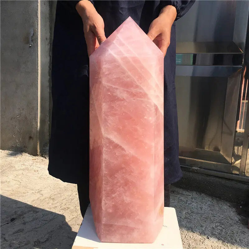 LARGE ROSE QUARTZ HEXAGONAL TOWER