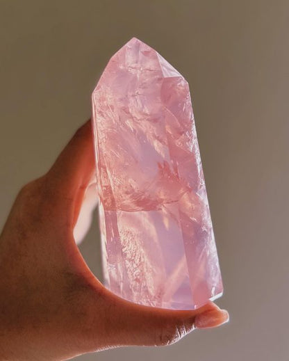 LARGE ROSE QUARTZ HEXAGONAL TOWER