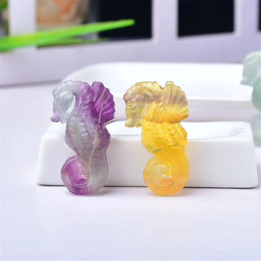 MINI FLUORITE SEAHORSE CARVED FIGURINES