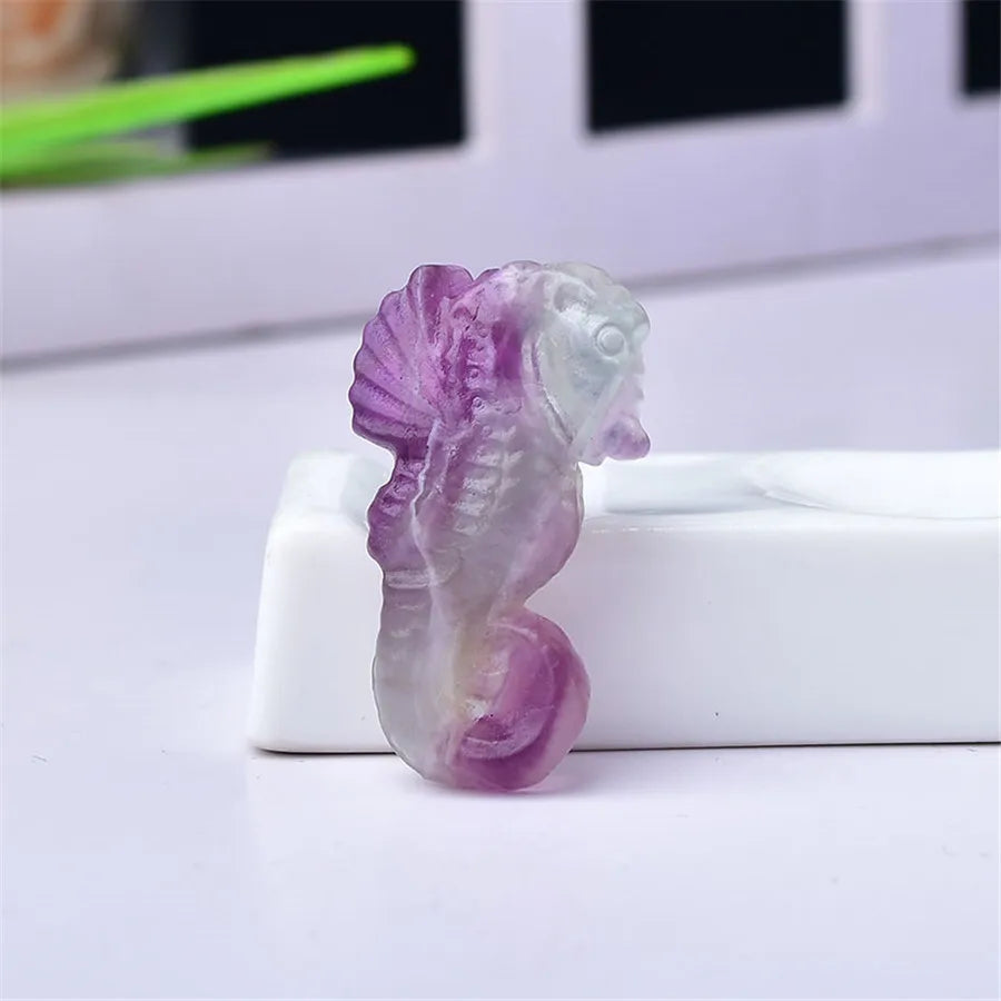 MINI FLUORITE SEAHORSE CARVED FIGURINES