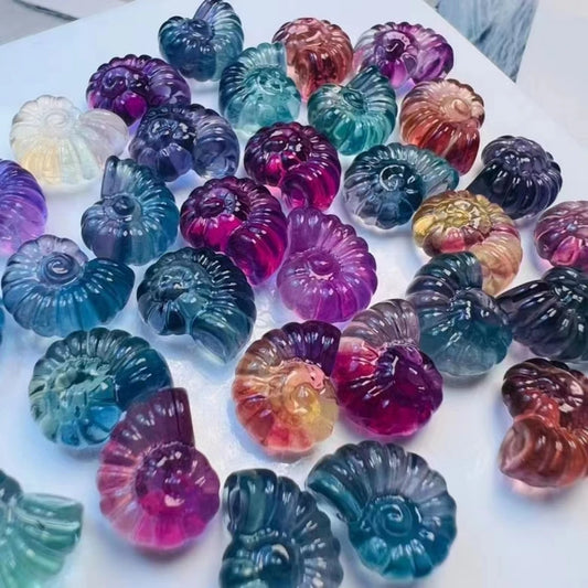 MINI RAINBOW FLUORITE SHELL CARVED FIGURINES