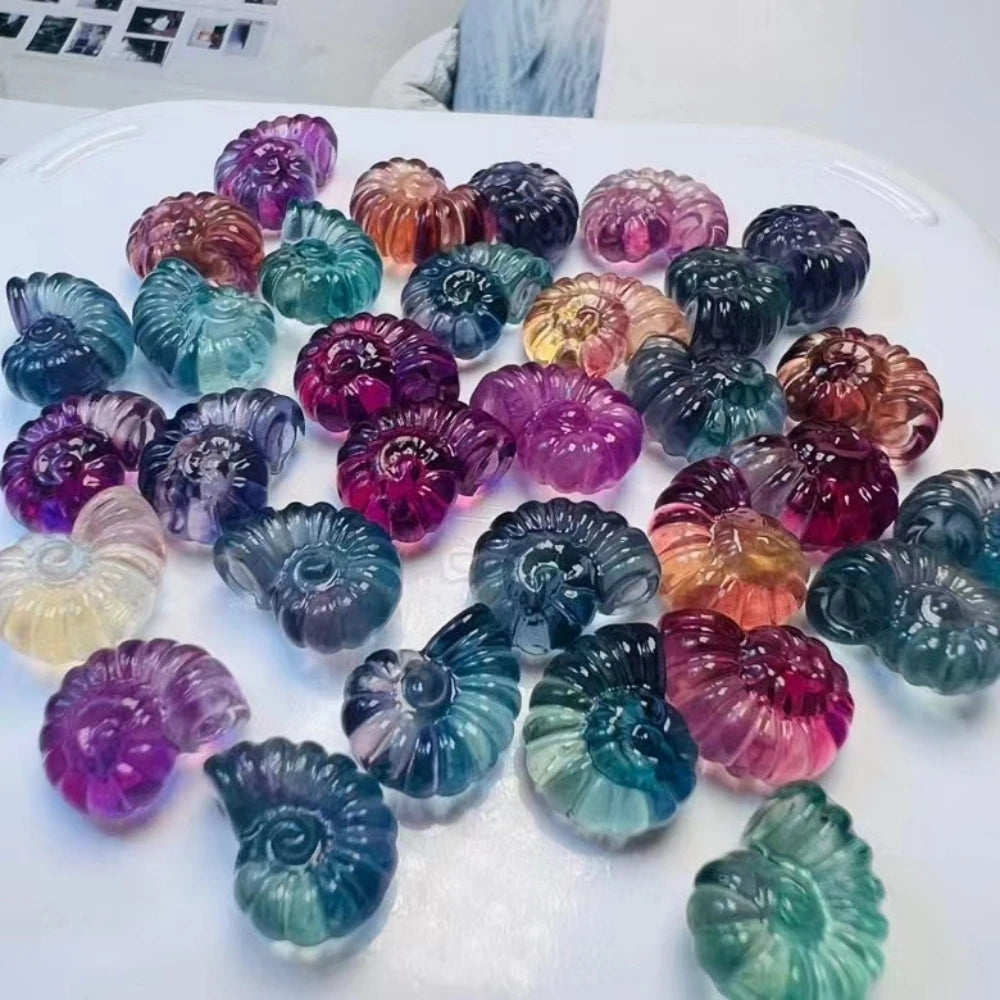 MINI RAINBOW FLUORITE SHELL CARVED FIGURINES