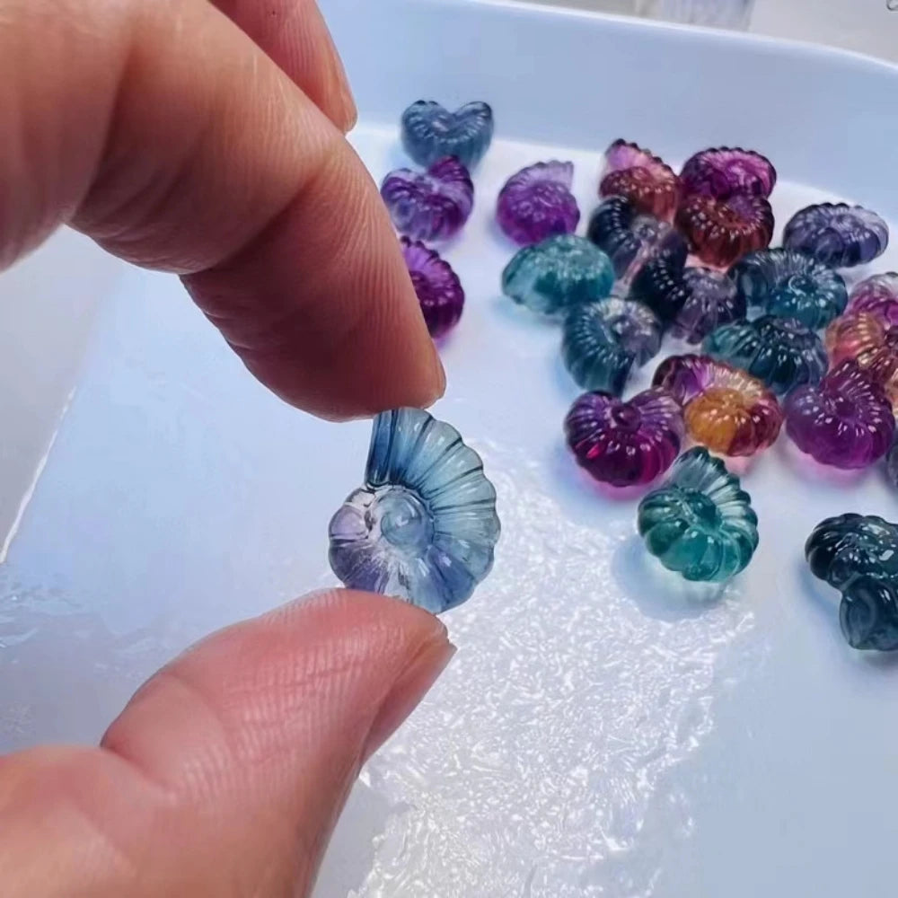 MINI RAINBOW FLUORITE SHELL CARVED FIGURINES