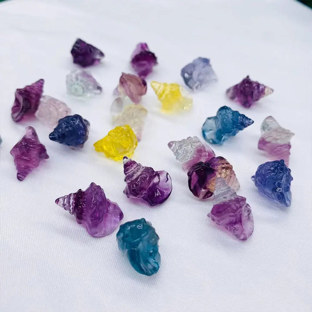 MINI RAINBOW FLUORITE SHELL CARVED FIGURINES