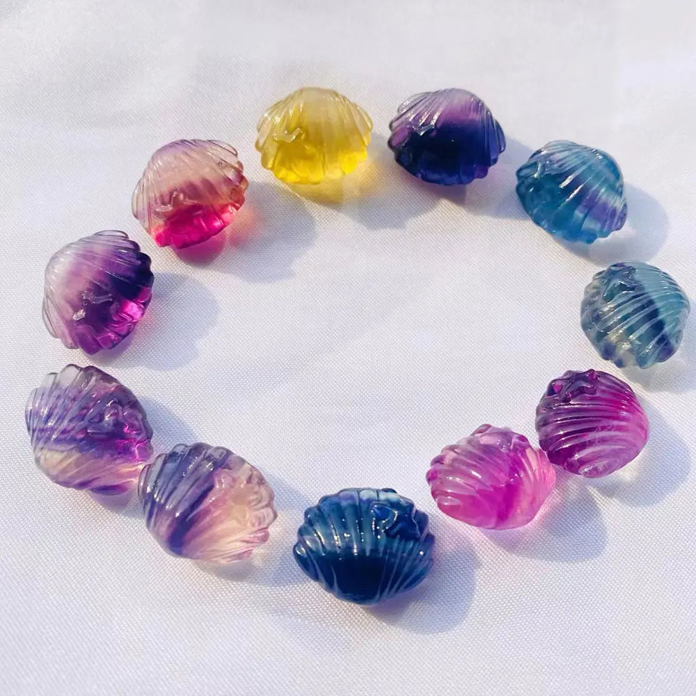 MINI RAINBOW FLUORITE SHELL CARVED FIGURINES