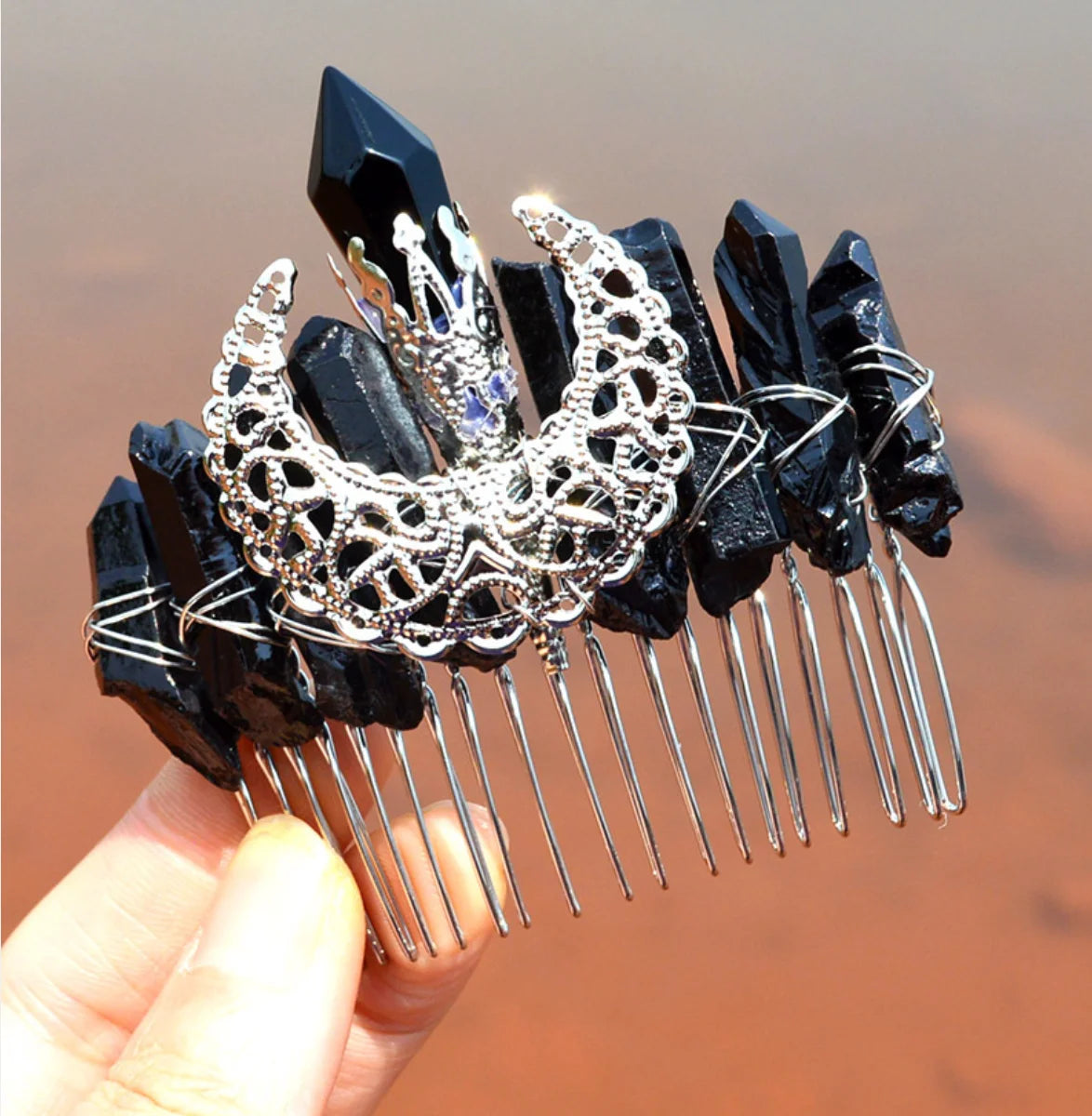 MOON SILVER CRYSTAL HAIR COMBS