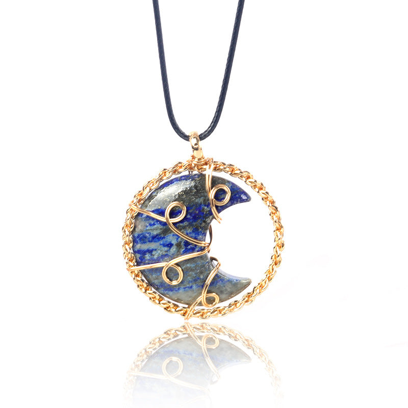 Necklace with a blue stone pendant on a white background