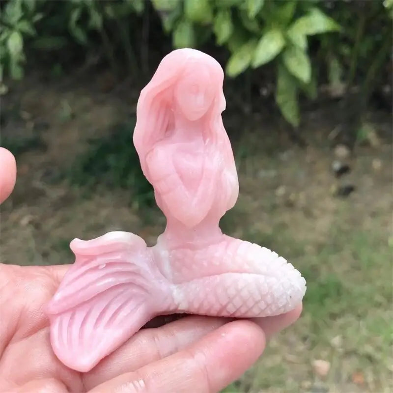 PINK OPAL CRYSTAL MERMAID CARVING