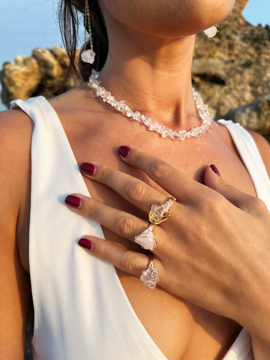 Embrace the natural magic of crystals with this Raw Crystal Adjustable Ring, a stunning piece crafted for free-spirited souls and lovers of bohemian elegance.&nbsp;