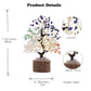 Colorful crystal tree with measurements and material details on a white background
