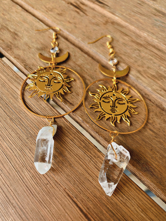 SUN GODDESS CLEAR QUARTZ EARRINGS