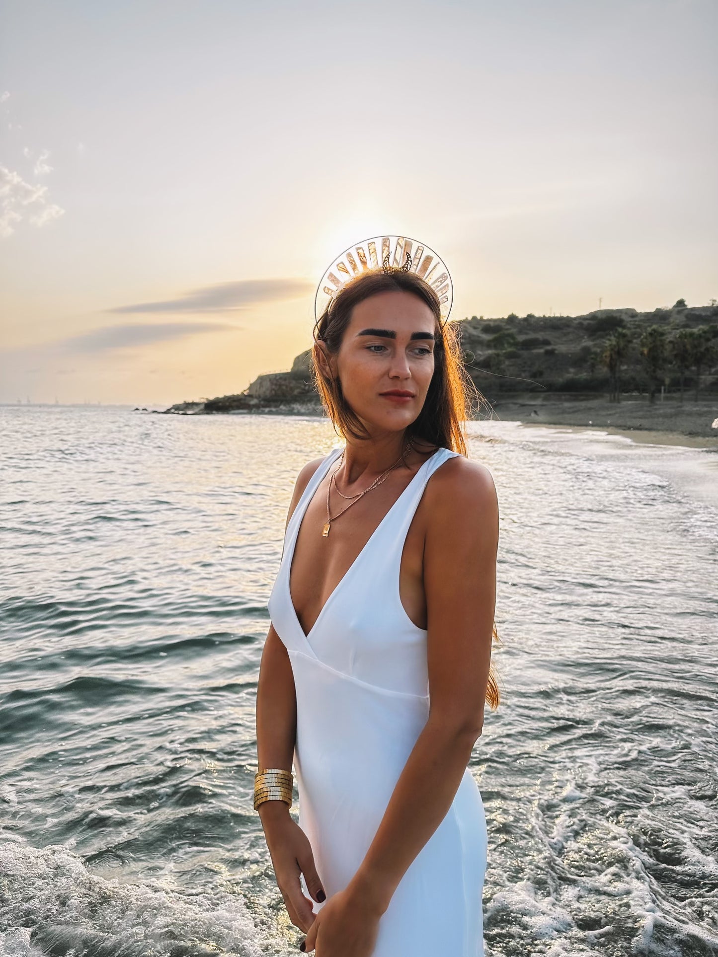 ROSE QUARTZ GOLD HALO MOON GODDESS CRYSTAL CROWN