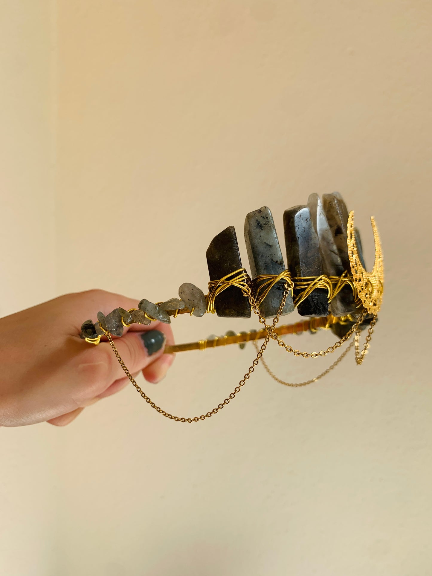 LABRADORITE MOON GOLD CRYSTAL CROWN