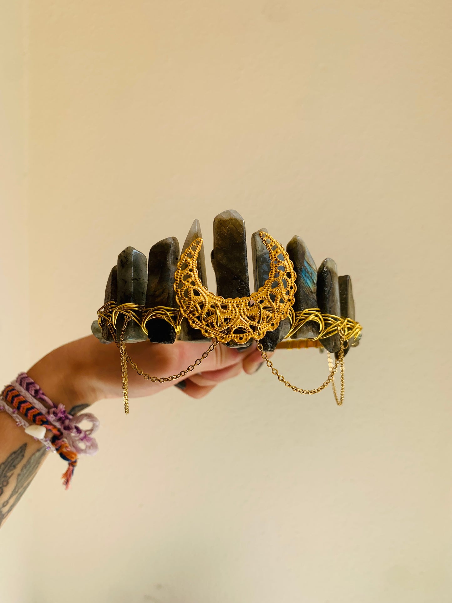 LABRADORITE MOON GOLD CRYSTAL CROWN