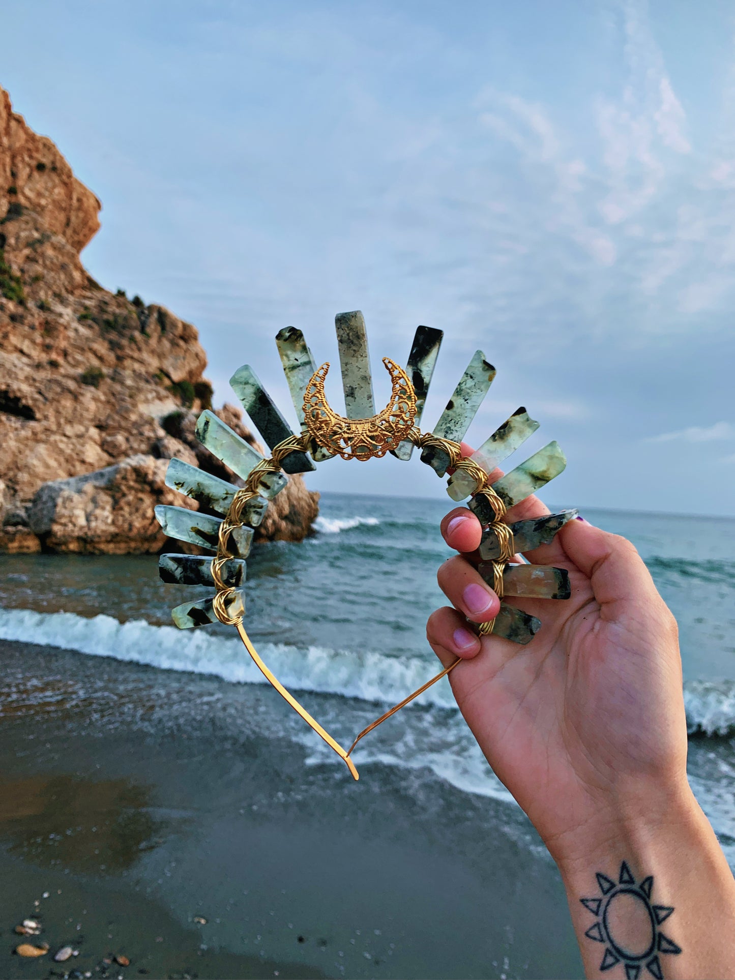 PREHNITE MOON GODDESS CRYSTAL CROWN