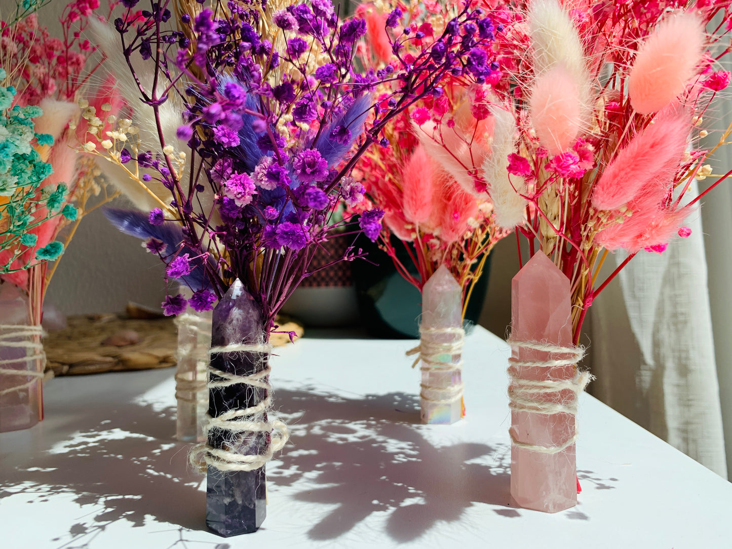 ROSE QUARTZ CRYSTAL FLOWER BOUQUETS