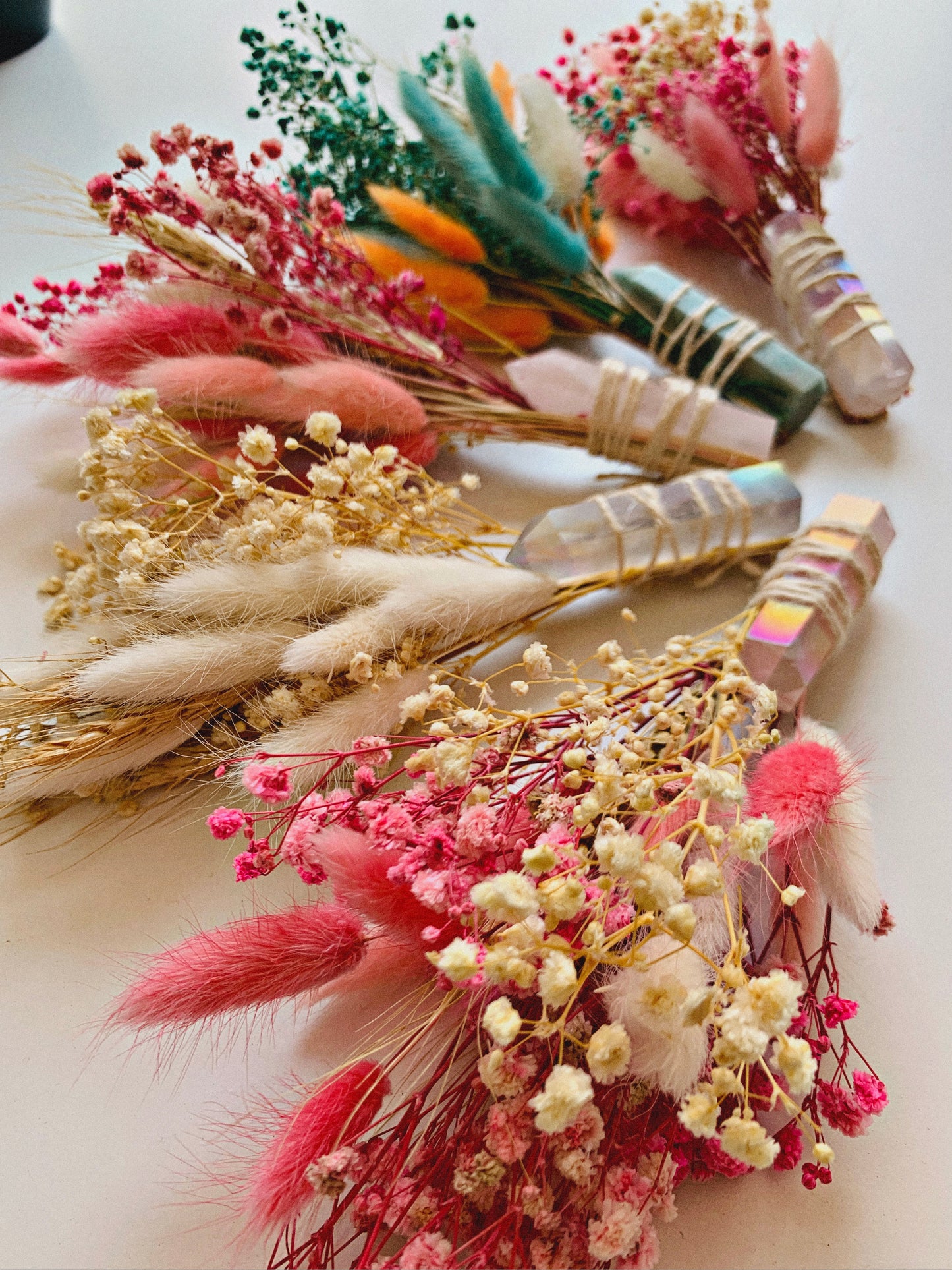 ROSE QUARTZ CRYSTAL FLOWER BOUQUETS