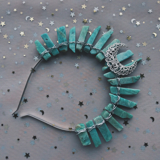 SILVER AMAZONITE CRYSTAL GODDESS CROWN