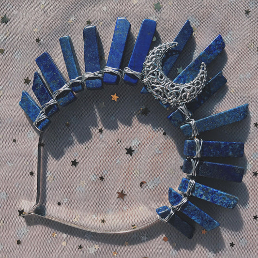 LAPIS LAZULI SILVER GODDESS CRYSTAL CROWN