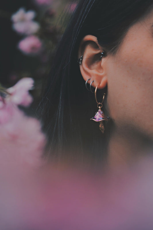 PURPLE & GOLD MUSHROOM EARRINGS