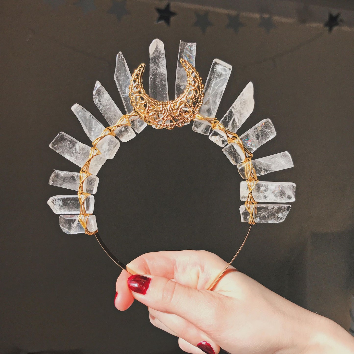 CLEAR QUARTZ GOLD GODDESS CRYSTAL CROWN