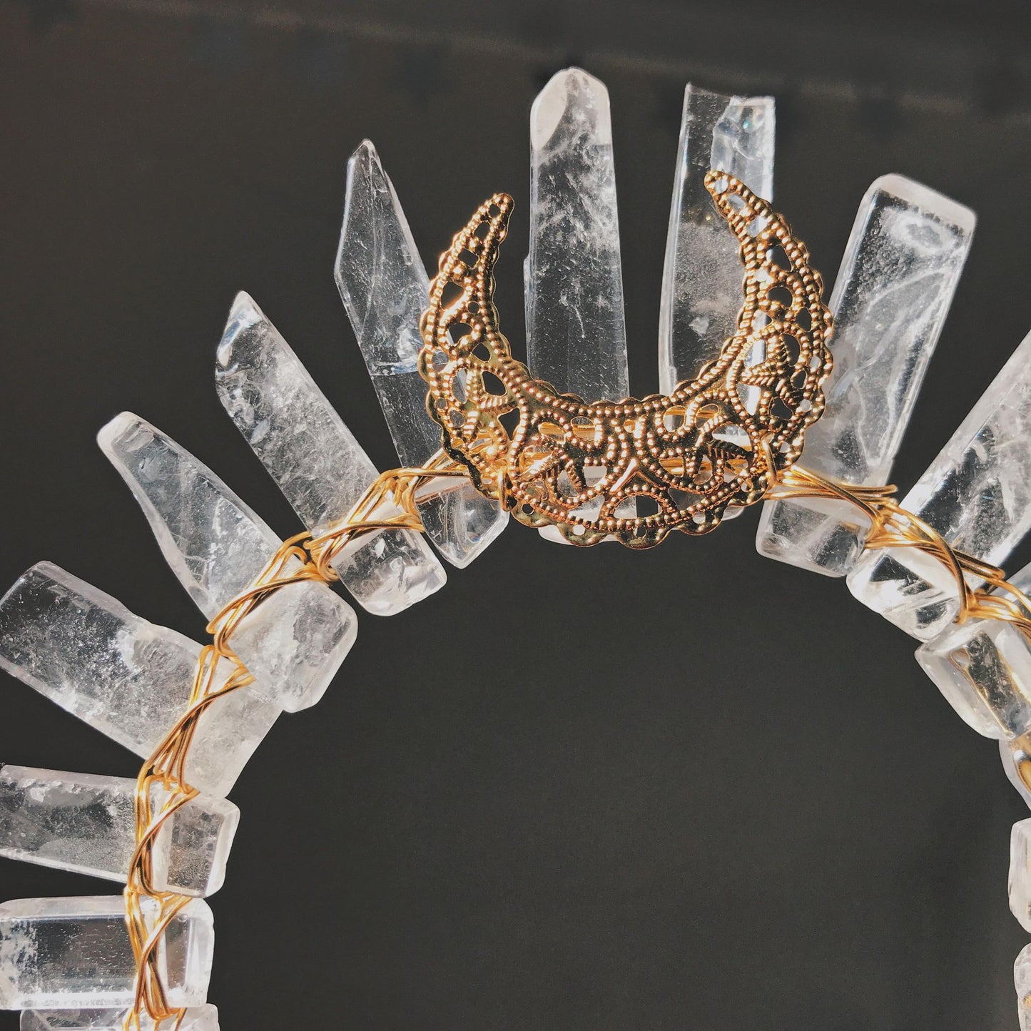 CLEAR QUARTZ GOLD GODDESS CRYSTAL CROWN