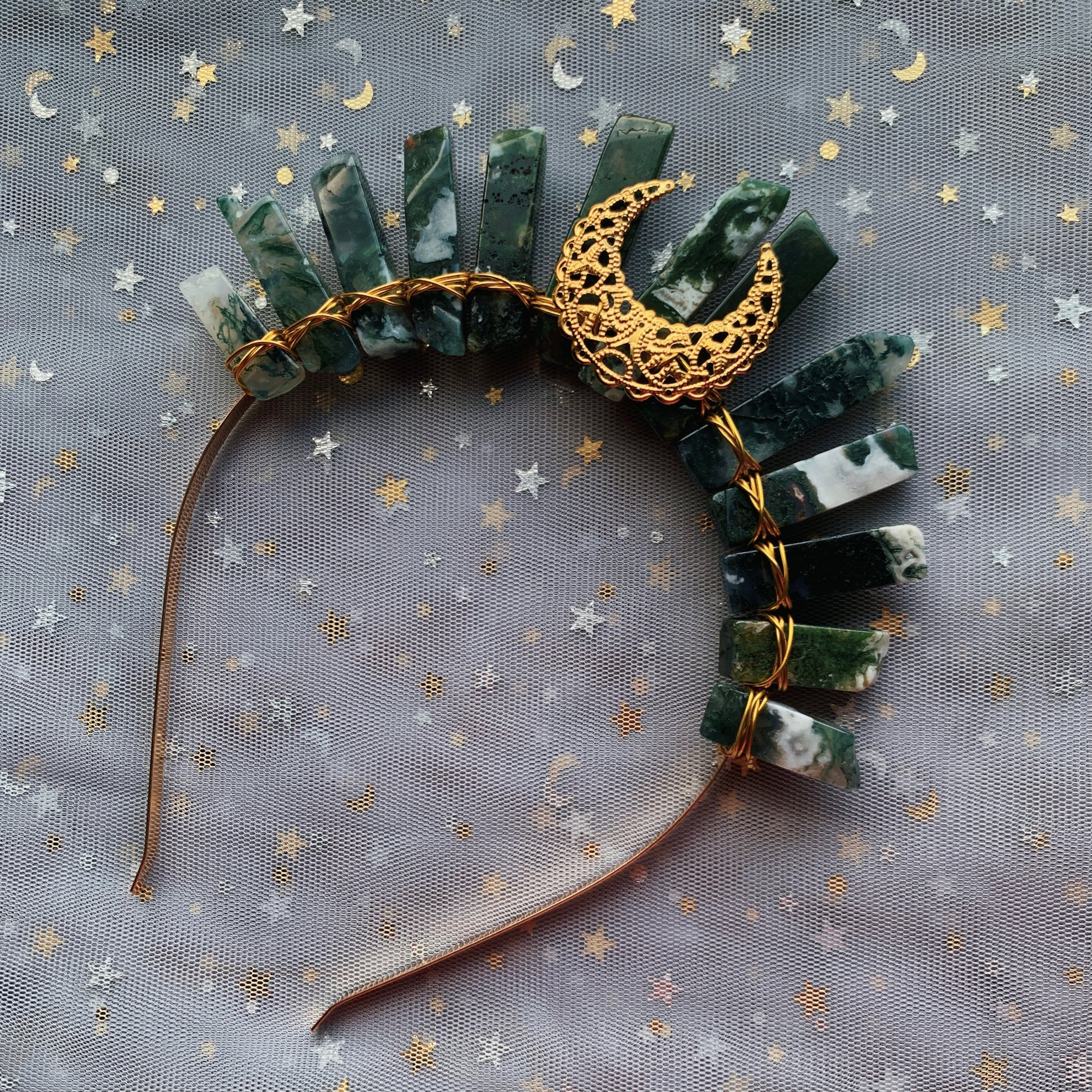 MOSS AGATE GOLD GODDESS CRYSTAL CROWN